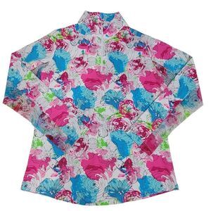 IBKUL Top Women Medium Long Sleeve Mock Neck Floral Golf Shirt UPF 50 Athleisure